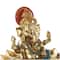 9.5" Long Gold Ganesh Sculpture with Lotus Plate